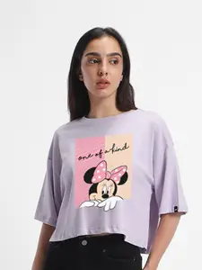 Bewakoof Minnie Mouse Printed Extended Sleeves Cotton Boxy Crop Top