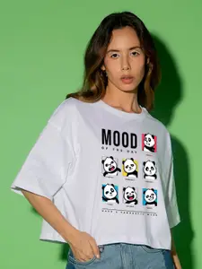 Bewakoof MOTD Panda Graphic Printed Pure Cotton Oversized Crop T-Shirt