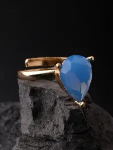 XPNSV Gold Plated Crystal Studded Adjustable Finger Ring