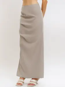 FREAKINS Side Slit Ruched Rigid Maxi Pencil Skirt