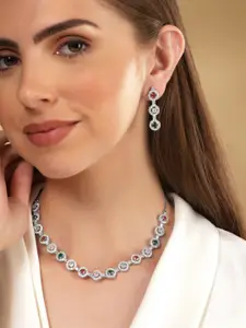 Rubans Rhodium-Plated Cubic Zirconia-Studded Necklace and Earrings