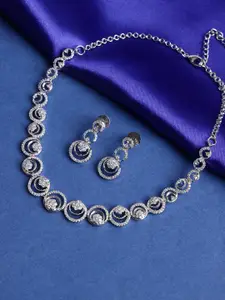 PANASH Silver-Plated American Diamond-Studded Necklace And Earrings