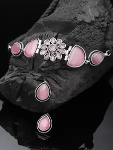 PANASH Silver-Plated Stone-Studded Necklace And Earrings