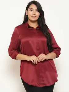 Amydus Plus Size Spread Collar Satin Casual Shirt