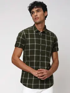 Mufti Classic Slim Fit Windowpane Checked Pure Cotton Casual Shirt