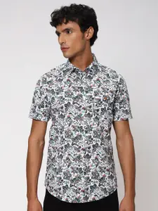 Mufti Classic Slim Fit Floral Printed Pure Cotton Casual Shirt