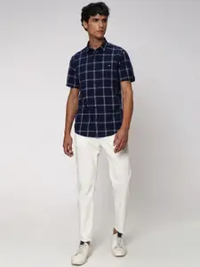 Mufti Classic Slim Fit Windowpane Checks Checked Pure Cotton Casual Shirt