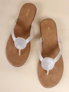Anouk Silver-Toned Embellished Open Toe Flats