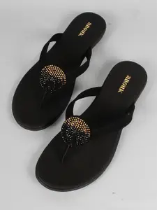 Anouk Black Embellished Open Toe Flats