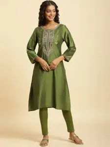 W Floral Yoke Design Sequinned A-Line Kurta