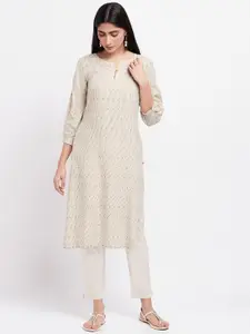 W Striped Notched Neck Straight Kurta