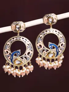 OOMPH Kundan Studded Enamelled Peacock Shaped Chandbalis