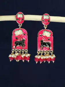 OOMPH Beaded Enamelled Contemporary Drop Earrings