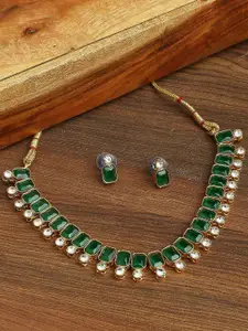 OOMPH Gold-Plated  Jadau Ethnic Choker Necklace With Stud Earrings Jewellery Set