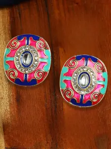 OOMPH Kundan Stone Studded Geometric Studs Earrings