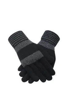 LOOM LEGACY Men Stripes Winter Acrylic Woolen Hand Gloves