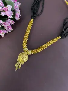 Digital Dress Room Gold Plated Maharashtrian Short Pendant Gold & Black Beads Mangalsutra