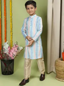 TABARD Boys Geometric Printed Mandarin Collar Long Sleeves Pure Cotton Kurta with Pyjamas
