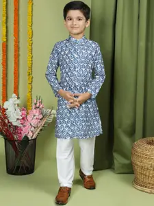 TABARD Boys Floral Printed Regular Pure Cotton Kurta with Pyjamas