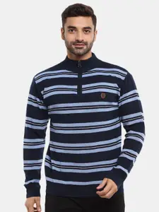 V-Mart Striped Mock Collar Cotton Ribbed Sweatshirt
