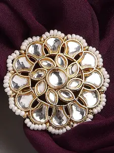 OOMPH Gold-Plated Kundan Stone-Studded Adjustable Finger Ring