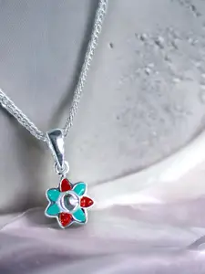 Taraash Girls 925 Sterling Silver Floral Pendant With Chain