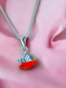 Taraash Girls 925 Sterling Silver Enamelled Bird Pendant With Chain