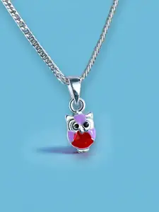 Taraash Girls 925 Sterling Silver Owl Pendant With Chain