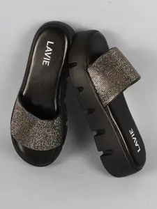 Lavie Black Embellished Platform Sandals