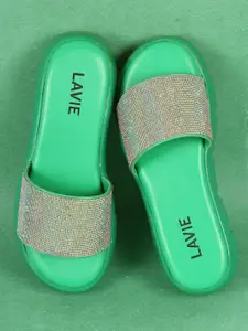Lavie Green Embellished Platform Sandals