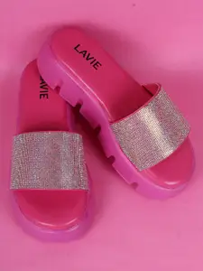 Lavie Fuchsia Embellished Party High-Top Flatform Sandals