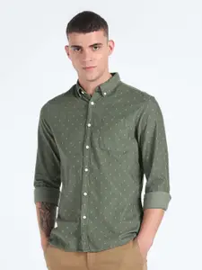 Flying Machine Slim Fit Micro Ditsy Printed Button-Down Collar Pure Cotton Casual Shirt