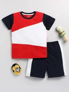 Toonyport Infant Boys Colourblocked Pure Cotton T-shirt with Shorts