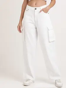 Bene Kleed Women Relaxed Fit High-Rise Clean Look Pure Cotton Cargo Jeans