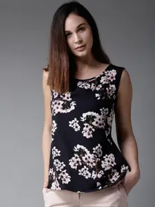 Moda Rapido Women Black & Off-White Floral Printed Top