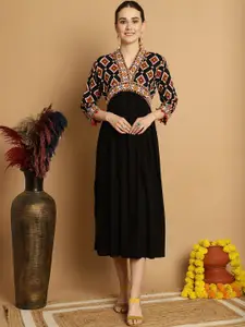 Sangria Ethnic Motifs Printed Empire Dress