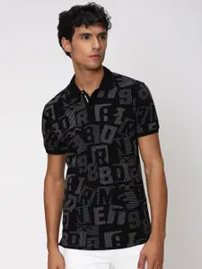 Mufti Typography Printed Polo Collar Slim Fit Cotton T-shirt
