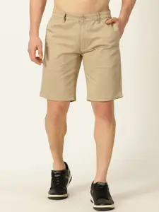 Mast & Harbour Men Khaki Mid-Rise Cotton Regular Shorts