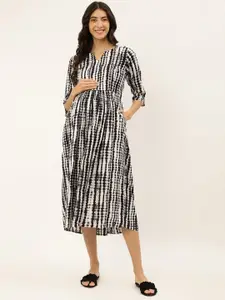 Negen Abstract Printed Maternity Cotton A-Line Midi Dress
