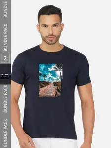 CHOZI Pack Of 2 Graphic Printed Cotton T-shirt