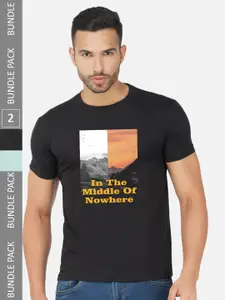 CHOZI Pack Of 2 Graphic Printed Cotton T-shirt