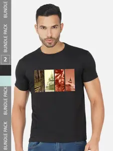 CHOZI Pack Of 2 Graphic Printed Cotton T-shirt