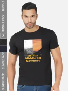 CHOZI Pack Of 2 Graphic Printed Cotton T-shirt