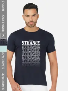 CHOZI Pack Of 2 Typography Printed Cotton T-shirt