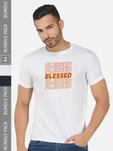 CHOZI Pack Of 2 Typography Printed Cotton T-shirt