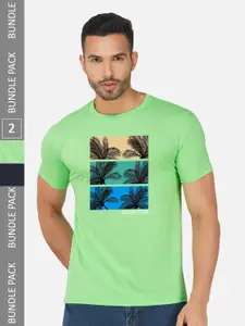 CHOZI Pack Of 2 Graphic Printed Cotton T-shirt