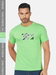 CHOZI Pack Of 2 Graphic Printed Round Neck Cotton T-shirts