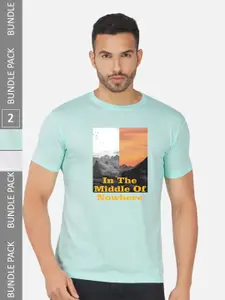 CHOZI Pack Of 2 Typography Printed Round Neck Cotton T-shirts