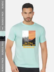 CHOZI Pack Of 2 Typography Printed Round Neck Cotton T-shirts