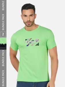 CHOZI Pack Of 2 Typography Printed Round Neck Cotton T-shirts